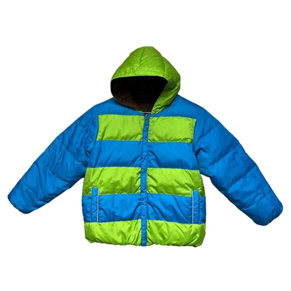 Hanna Andersson Boys Jacket Puffer Down Filled Reversible Hooded Size 140 US 10 - Picture 1 of 12